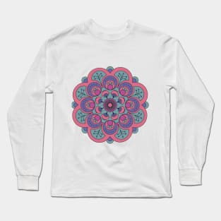 Green and pink mandala pattern Long Sleeve T-Shirt